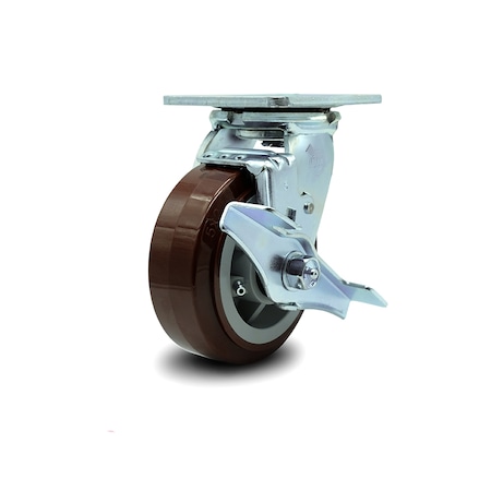 Service Caster 5 Inch Polyurethane Swivel Caster with Roller Bearing and Brake SCC-30CS520-PPUR-TLB